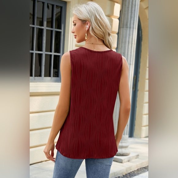 Women's Wine Round Neck Wide Strap Tank - Picture 4 of 5